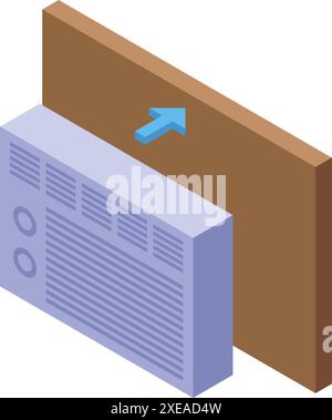 Il condizionatore d'aria è montato su una parete, e soffia aria fredda nella stanza come indicato dalla freccia blu Illustrazione Vettoriale