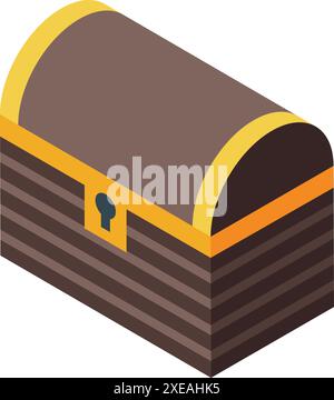 Scrigno chiuso in legno con dettagli dorati icona isometrica, ricchezza e tesori Illustrazione Vettoriale
