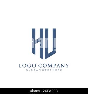 Design del logo HU di tipo shield. Illustrazione Vettoriale