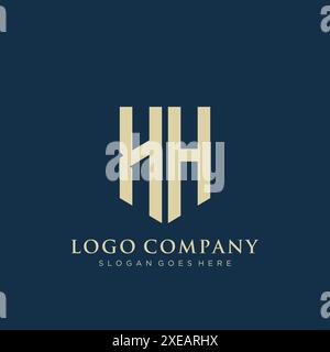 Design con logo di tipo a scudo HH. Illustrazione Vettoriale