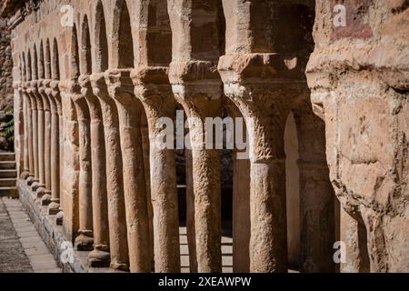 Galleria porticato di archi semicircolari su colonne appaiate Foto Stock