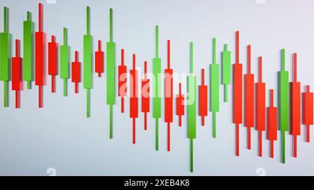 Rendering 3d del grafico finanziario del diagramma delle scorte di crescita con candelabro. Il concetto di negoziazione di criptovaluta Foto Stock