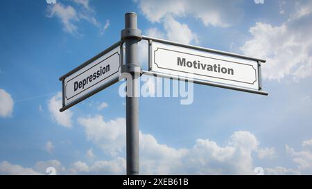 Indica la via diretta verso la motivazione contro la depressione Foto Stock