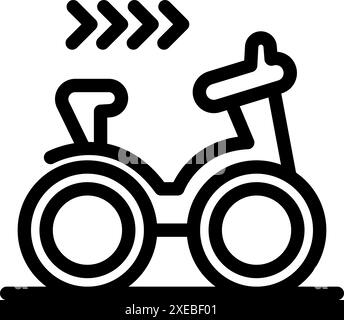 Semplice icona monocromatica di una moto per bambini che si muove in avanti, lasciando tre frecce dietro Illustrazione Vettoriale