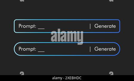 Barra di prompt al neon generativa isolata su sfondo nero. Progettazione grafica UX dell'interfaccia utente di intelligenza artificiale per sito Web e app mobile Illustrazione Vettoriale