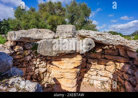 Talaiot dell'era talaiotica (età del ferro). Sito archeologico Hospitalet Vell Foto Stock