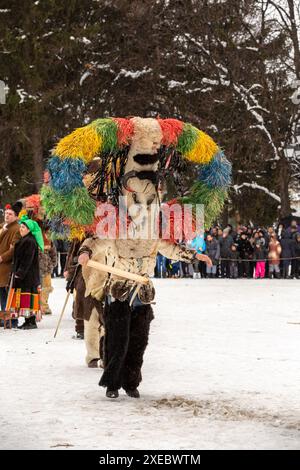 Razlog, Bulgaria - 14 Gennaio 2017: la gente in tradizionale carnevale costumi kuker al festival Kukeri Starchevata Foto Stock