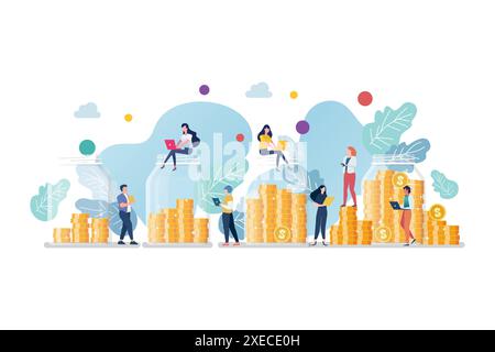 Uomini d'affari con soldi in barattoli di vetro. concetto di business. Illustrazione vettoriale Illustrazione Vettoriale