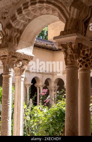 AIX en Provence, Francia. Stupendi chiostri in pietra scolpita nella cattedrale di Saint Sauveur ad Aix-en-Provence. Foto Stock