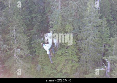 Una vista aerea del relitto del DeHavilland DHC-3T (turbine Otter) che si è schiantato il 25 giugno 2015 nei pressi di Ketchikan, Alaska, durante un tour panoramico. ANC15MA041 Foto Stock