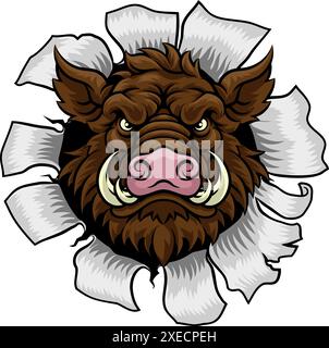 Mascotte sportivo di maiale di cinghiale Razorback Warthog Illustrazione Vettoriale