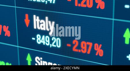 Mercato azionario italiano in calo. Mercato azionario italiano in calo. Recessione, andamento negativo, mercato orso, crollo del mercato azionario, mercati finanziari, perdita. stock mar Foto Stock
