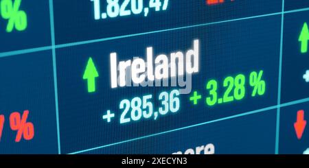 Irlanda: Aumento del mercato azionario. Irlanda: Aumento del mercato azionario. Crescita, tendenza positiva, mercato toro, rally del mercato azionario, mercati finanziari, successo, affari Foto Stock