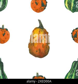 Acquerello delle zucche. Disegnato a mano, isolato su sfondo bianco Foto Stock