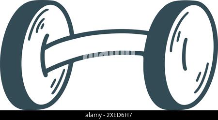 Manichino sportivo per il bodybuilding in stile boodle sketch. Campanello con inchiostro disegnato a mano per il fitness e il sollevamento pesi. Attrezzature sportive, grafica vettoriale Illustrazione Vettoriale
