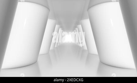 Futuristico corridoio bianco vuoto con colonne Foto Stock