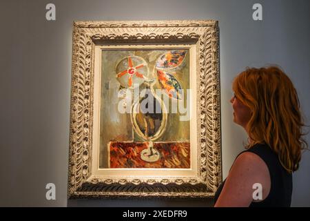 Royal Hospital Chelsea, Londra 27 giugno 2024 Duncan Grant Artificial Flowers 1916, olio su tela in mostra da Phiilip Mould & Co.in edizione di quest'anno della Fiera del Tesoro e dell'arte dal 27 giugno al 22 luglio . Paul Quezada-Neiman/Alamy Live News crediti: Paul Quezada-Neiman/Alamy Live News Foto Stock