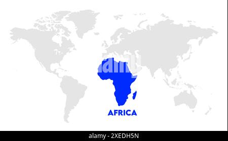 Mappa politica dell'Africa, immagine della mappa del mondo, isolata su sfondo bianco, Info-grafica, Terra piatta, globo, icona della mappa del mondo. Viaggia in tutto il mondo Illustrazione Vettoriale