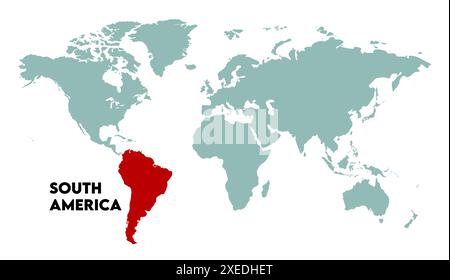 Mappa del Sud America, immagine della mappa del mondo, isolata su sfondo bianco, Info-graphic, Terra piatta, globo, icona della mappa del mondo. Viaggia in tutto il mondo Illustrazione Vettoriale