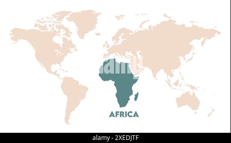 Mappa dell'Africa, immagine mappa del mondo, isolata su sfondo bianco, Info-graphic, Terra piatta, globo, icona mappa del mondo. Viaggia in tutto il mondo Illustrazione Vettoriale