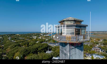 Veduta aerea del faro di Charleston su Sullivans Island, South Carolina Foto Stock