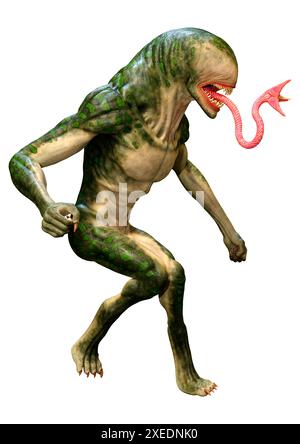 3D rendering di un verde alien isolati su sfondo bianco Foto Stock