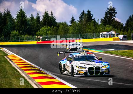 Stavelot, Belgio. 27 giugno 2024. 46 MARCIELLO Raffaele (che), MARTIN Maxime (bel), ROSSI Valentino (ita), BMW M4 GT3, azione durante la 24 ore di Spa CrowdStrike 2024, 2a gara della 2024 GT World Challenge Europe Endurance Cup, dal 26 al 30 giugno 2024 sul circuito di Spa-Francorchamps, a Stavelot, Belgio - foto Damien Saulnier/DPPI credito: DPPI Media/Alamy Live News Foto Stock