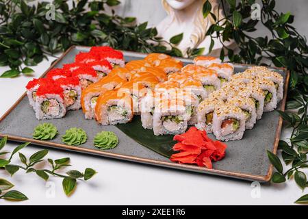 Quattro diversi tipi di sushi roll Foto Stock