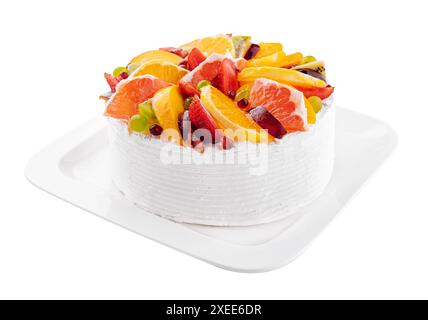 Deliziosa mousse di frutta su piatto bianco Foto Stock