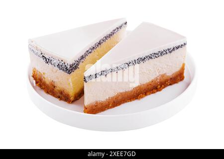 Fette di cheesecake con semi di papavero Foto Stock