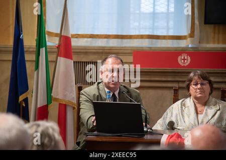 Milano, Italia. 27 giugno 2024. Alessandro Cecchi Paone alla Conferenza stampa in solidariet&#xe0; a "Keshet Italia" - Milano - Gioved&#xec; 27 giugno 2024 (foto Claudio Furlan/Lapresse) Conferenza stampa in solidarietà con "Keshet Italia" - Milano - giovedì 27 giugno 2024 (foto Claudio Furlan/Lapresse) crediti: LaPresse/Alamy Live News Foto Stock