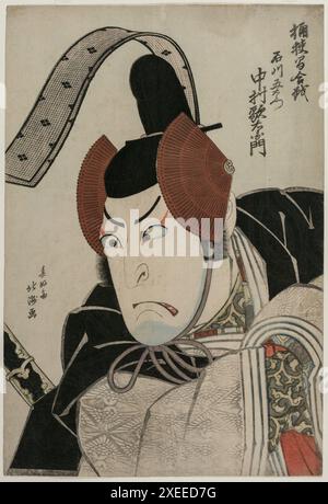 L'attore Nakamura Utaemon III (Shikan) interpreta Ishikawa Goemon nella battaglia di Okehazama (Okehazama Gassen), 1826. Shunkosai Hokushu Foto Stock