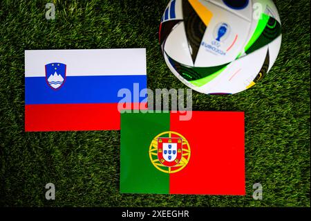 FRANCOFORTE, GERMANIA, 27 GIUGNO 2024: Portogallo vs Slovenia Euro 2024 ultima partita di calcio, play off del Torneo europeo di calcio. Ballo ufficiale Adidas Foto Stock