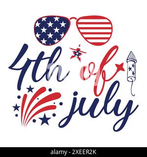 4 luglio T Shirt Design American Independence Day Concept Illustrazione Vettoriale