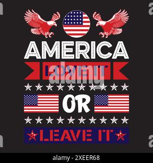 4 luglio T Shirt Design American Independence Day Concept Illustrazione Vettoriale