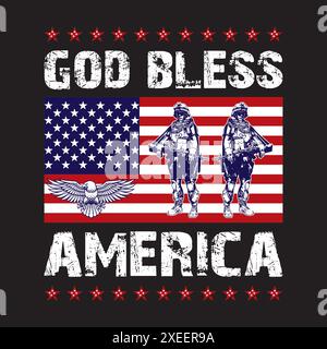 4 luglio T Shirt Design American Independence Day Concept Illustrazione Vettoriale