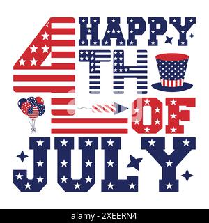 4 luglio T Shirt Design American Independence Day Concept Illustrazione Vettoriale