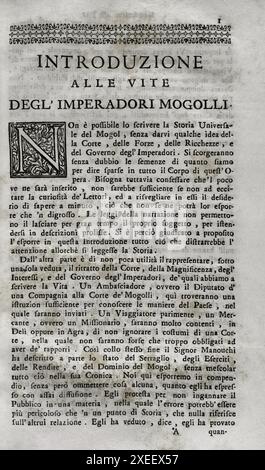 "Mappamondo Istorico". Volume VIII. Impero Moghul. Introduzione alla vita degli imperatori Moghul. Di padre Antonio Foresti (1625-1692), della compagnia di Gesù. Venezia, 1733. Foto Stock