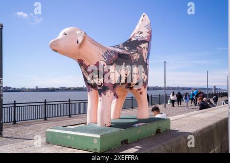 Superlambanana è una luminosa scultura sulla testa del molo a Liverpool, Inghilterra. Foto Stock