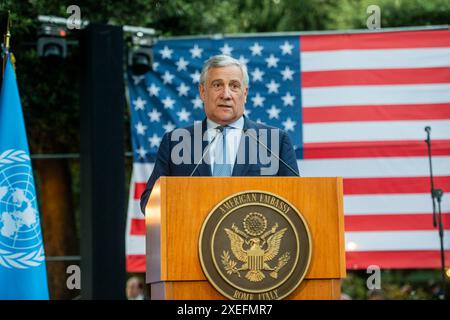 Roma, Italia. 27 giugno 2024. Giorno dell'indipendenza a Villa Taverna - Roma, Italia - nella foto Antonio Tajani- Giovedì 27 giugno 2024 (foto Valentina Stefanelli/LaPresse) giorno dell'indipendenza a Villa Taverna - Roma, Italia - nella foto Antonio Tajan - giovedì 27 giugno 2024 (foto Valentina Stefanelli/LaPresse) credito: LaPresse/Alamy Live News Foto Stock