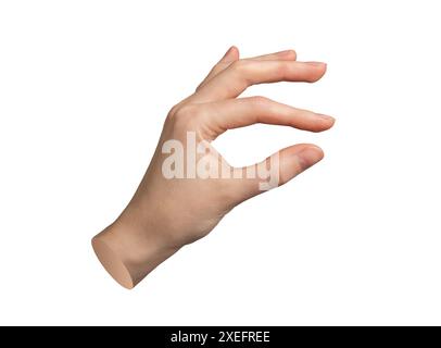 Mano che tiene qualcosa di invisibile, firma. isolato su sfondo bianco. Foto Stock