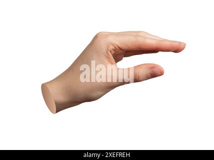 Gesto della mano, segno, mostrando qualcosa di piccolo, un po'. isolato su sfondo bianco. Foto Stock