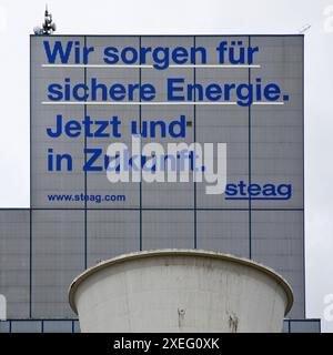 Centrale elettrica di Herne con la dichiarazione che garantiamo energia sicura. Ora e in futuro, Germania Europa Foto Stock