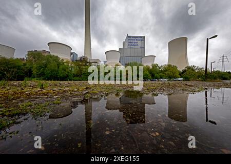 Centrale elettrica di Herne con la dichiarazione che garantiamo energia sicura. Ora e in futuro, Germania Europa Foto Stock