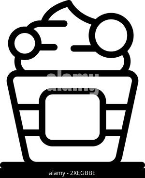 Icona della line art che raffigura un delizioso dessert con crema e gocce di cioccolato servite in una tazza di carta Illustrazione Vettoriale