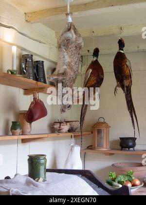 Disposizione della natura morta nella dispensa della casa natale di Shakespeare. Stratford Upon Avon, Inghilterra, Regno Unito Foto Stock