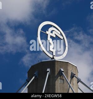 Il logo Hermes, simbolo della Hannover Messe, Deutsche Messe AG, Hannover, Germania, Europa Foto Stock