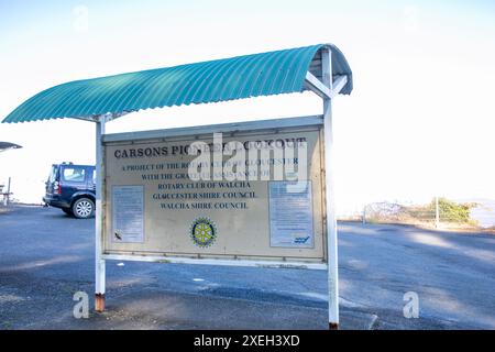 Il Carsons Pioneer Lookout vicino a Gloucester nel nuovo Galles del Sud rende omaggio alla famiglia Carson che costruì la strada per Nowendoc, New South Wales, Australia Foto Stock