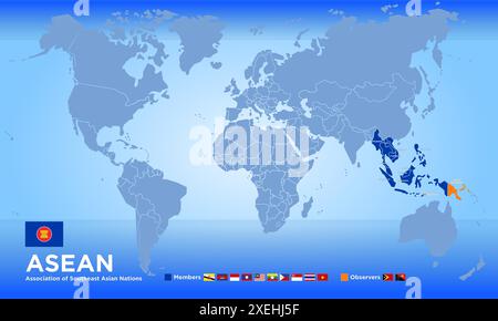 ASEAN, Associazione dei paesi del Sud-Est Asiatico mappa, illustrazione vettoriale Illustrazione Vettoriale