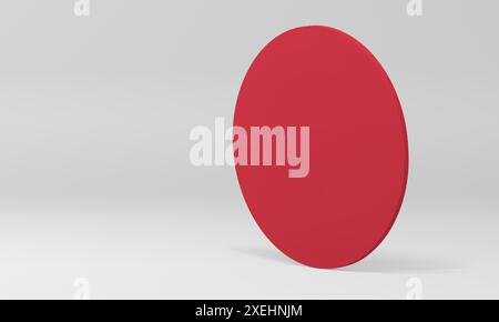 Elemento decorativo cilindro a parete 3d rosso bianco sfondo minimale illustrazione vettoriale realistica. Struttura verticale rotonda per la presentazione di base f Illustrazione Vettoriale